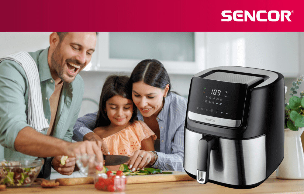 Air Fryer Frytkownica beztłuszczowa SENCOR SFR 6600SS (Wi-Fi) z 10 gotowymi programami wygląd design tło prezentacja wizualizacja Zdrowe gotowanie bez wysiłku
