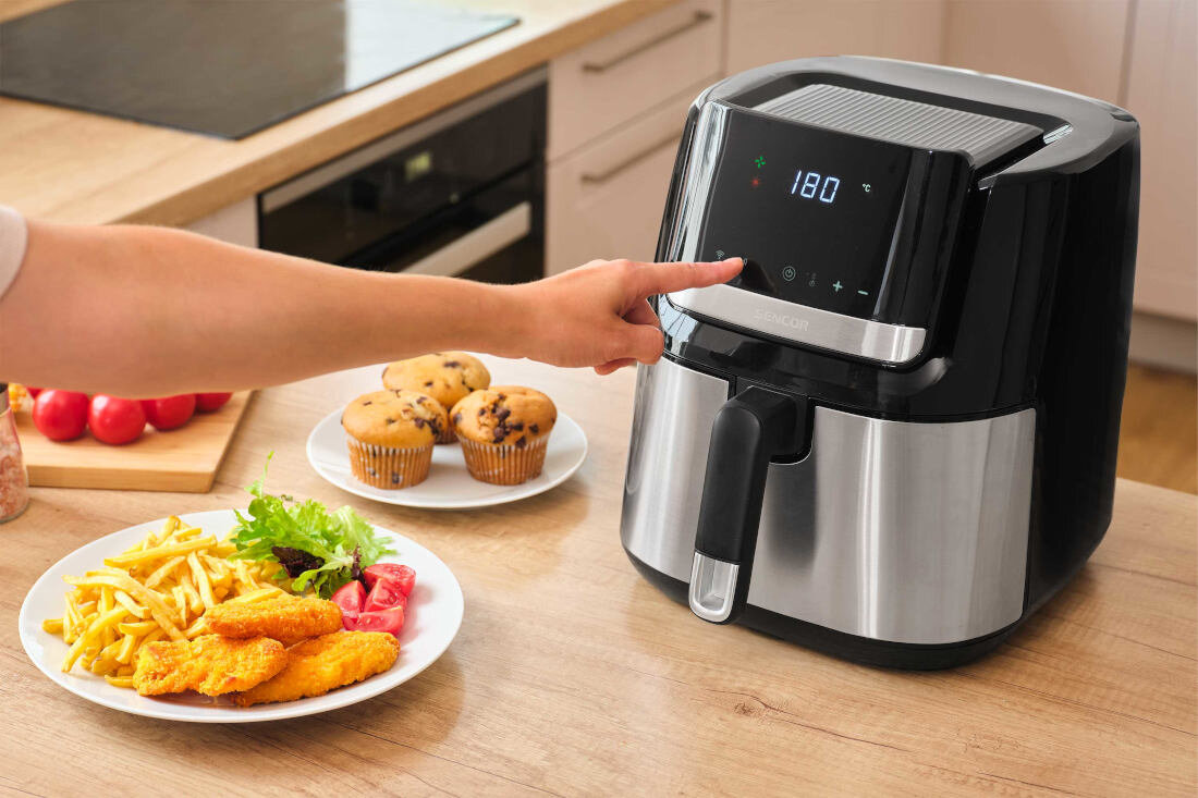 Air Fryer Frytkownica beztłuszczowa SENCOR SFR 6600SS (Wi-Fi) z 10 gotowymi programami Oszczędność czasu i energii moc funkcja szybkiego nagrzewania Krótki czas przygotowania