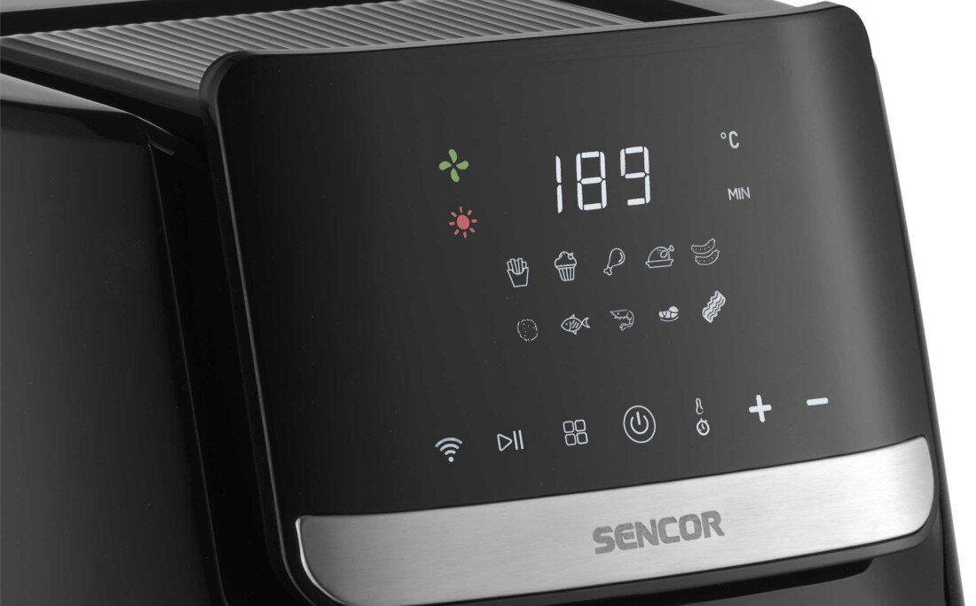 Air Fryer Frytkownica beztłuszczowa SENCOR SFR 6600SS (Wi-Fi) z 10 gotowymi programami Wygodne sterowanie dotykowe Intuicyjny panel dotykowy czytelny wyświetlacz LED  ustawienia temperatura zakres czas pieczenia dania potrawy