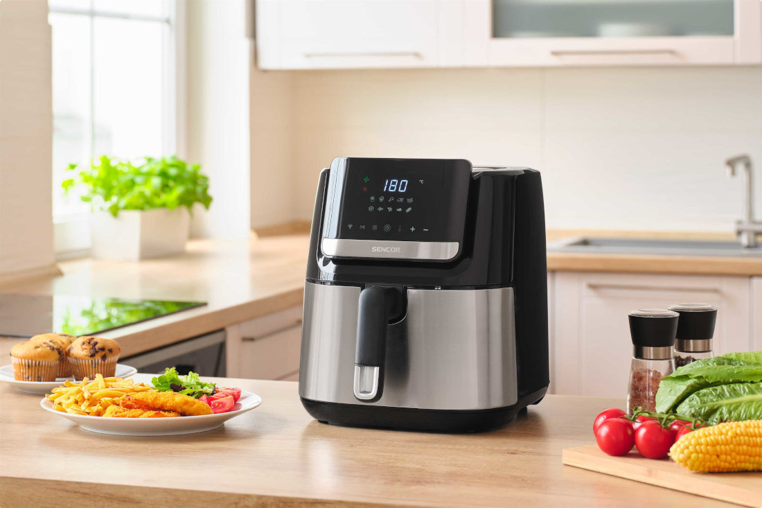 Air Fryer Frytkownica beztłuszczowa SENCOR SFR 6600SS (Wi-Fi) z 10 gotowymi programami Gotowanie na Twoich zasadach 60-minutowy timer z sygnałem dźwiękowym powiadomienie swoboda posiłki