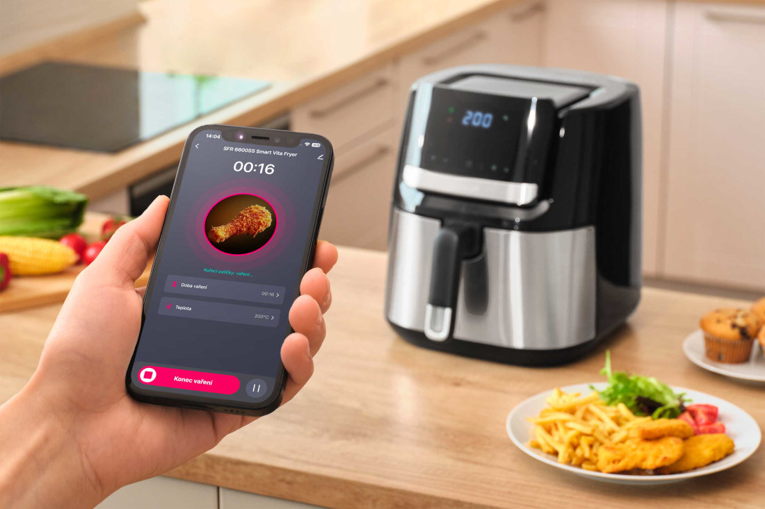 Air Fryer Frytkownica beztłuszczowa SENCOR SFR 6600SS (Wi-Fi) z 10 gotowymi programami Zdalne sterowanie z aplikacją Sencor Home sterowanie kontrola proces dostosowanie ustawienia