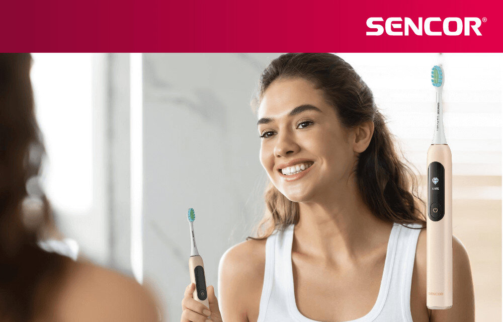 Szczoteczka soniczna SENCOR SOC 5011GD Złoty wygląd design prezentacja wizualizacja Wygodne szczotkowanie