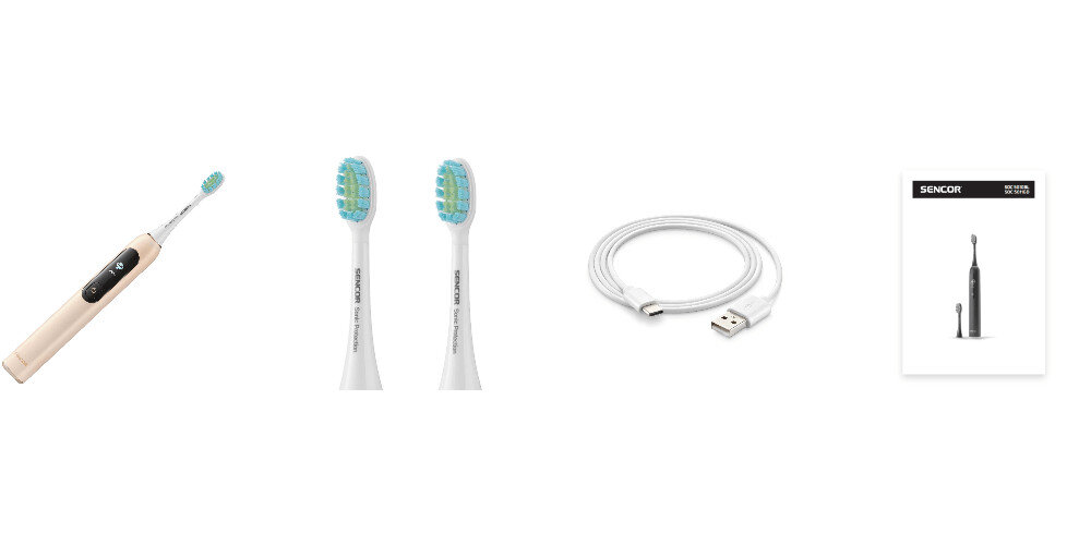 Szczoteczka soniczna SENCOR SOC 5011GD Złoty zestaw akcesoria komplet wyposazenie