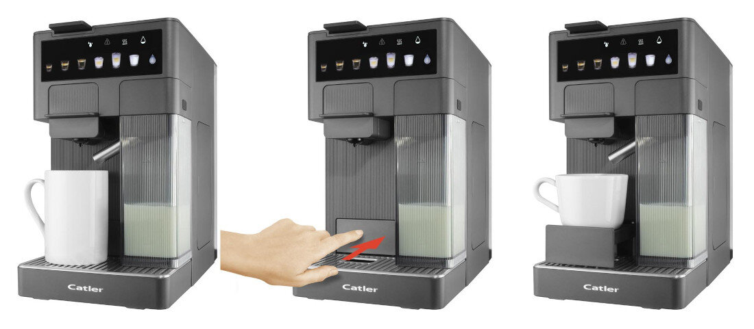 Ekspres CATLER ES 750 G Renzo (3 systemy kapsułek) Komfort picia espresso Ukryta podstawka praktyczne rozwiązanie serwowanie komfort estetyka