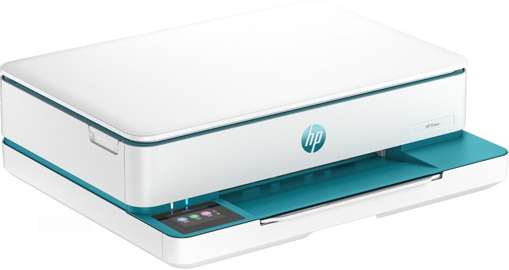 Urządzenie wielofunkcyjne HP ENVY 6122e osoba wieszająca wydruki na ścianie kolory jakość szybkość