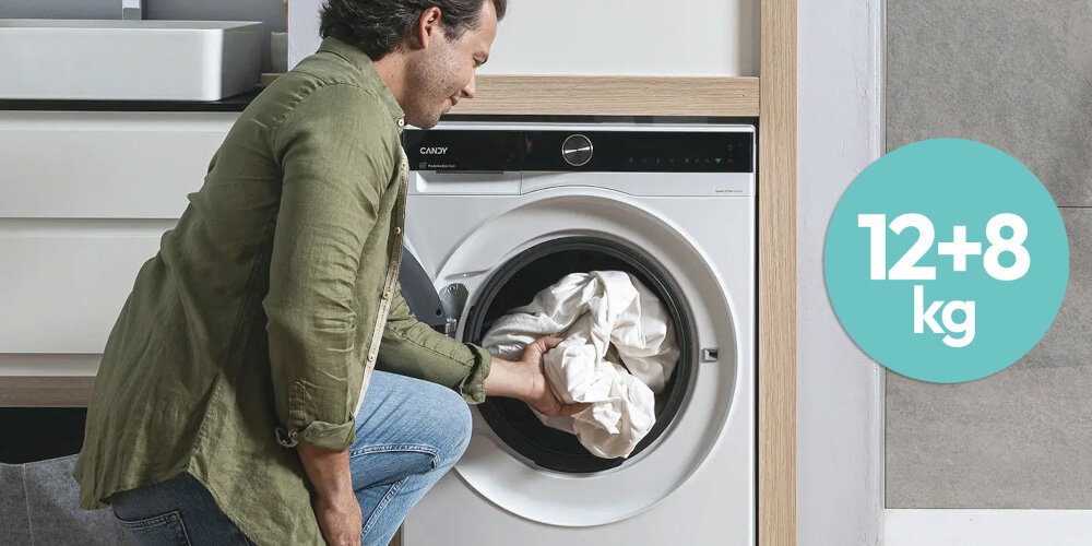 pralko-suszarka CANDY BWS 4128B8-S pojemność bębna 9 kg większa ilość prania rozpoznawanie wagi dopasowanie parametrów prania
