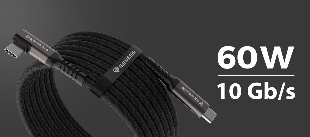 GENESIS VR USB typu A i C (3.2 Gen 1) ładowania z mocą do 60 W transfer danych z prędkością do 5 Gb/s - kabel na ciemnym tle