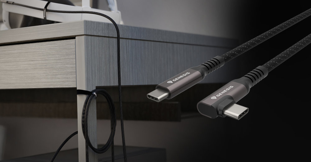 GENESIS VR gogli VR Aluminiowe złącza wzmocnionym gumowaniem odporny na przetarcia oplot - zbliżenie na rzepy i wtyk kątowy