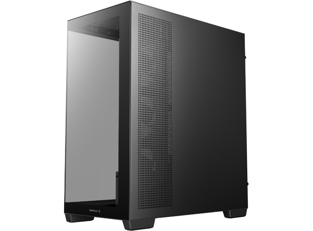 Obudowa DEEPCOOL CG580 4F Tył i bok czarnej obudowy komputerowej, boczny panel pełny z perforacją