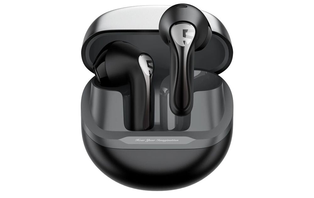 Słuchawki SOUNDPEATS Air 5 TWS membrana kompozytowa bio włókna naturalne brzmienie, słuchawki z etui ładującym na białym tle