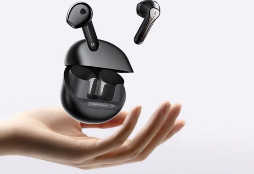 Słuchawki SOUNDPEATS Air 5 TWS lekkie 3,8 g douszne ergonomiczne, słuchawki z etui ładującym na białym tle