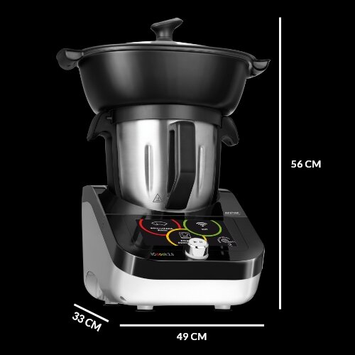 Termorobot iCoook MRK-38 z oznaczeniem poszczególnych wymiarów: 56 cm x 49 cm x 33 cm.