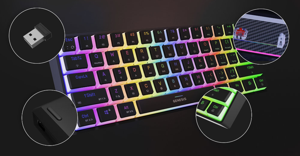 GENESIS Thor 660 G2 obudowie typu non-floatingNasmarowane stabilizatory wytrzymałe nasadki Pudding PBT