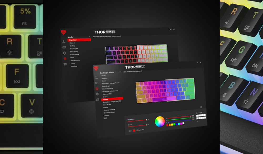 GENESIS Thor 660 G2 podświetlenie RGB PRISMO 26 trybów świecenia własne kombinacje makr funkcji anti-ghosting multimedialnych skrótów