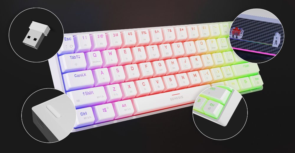 GENESIS Thor 660 G2 obudowie typu non-floatingNasmarowane stabilizatory wytrzymałe nasadki Pudding PBT