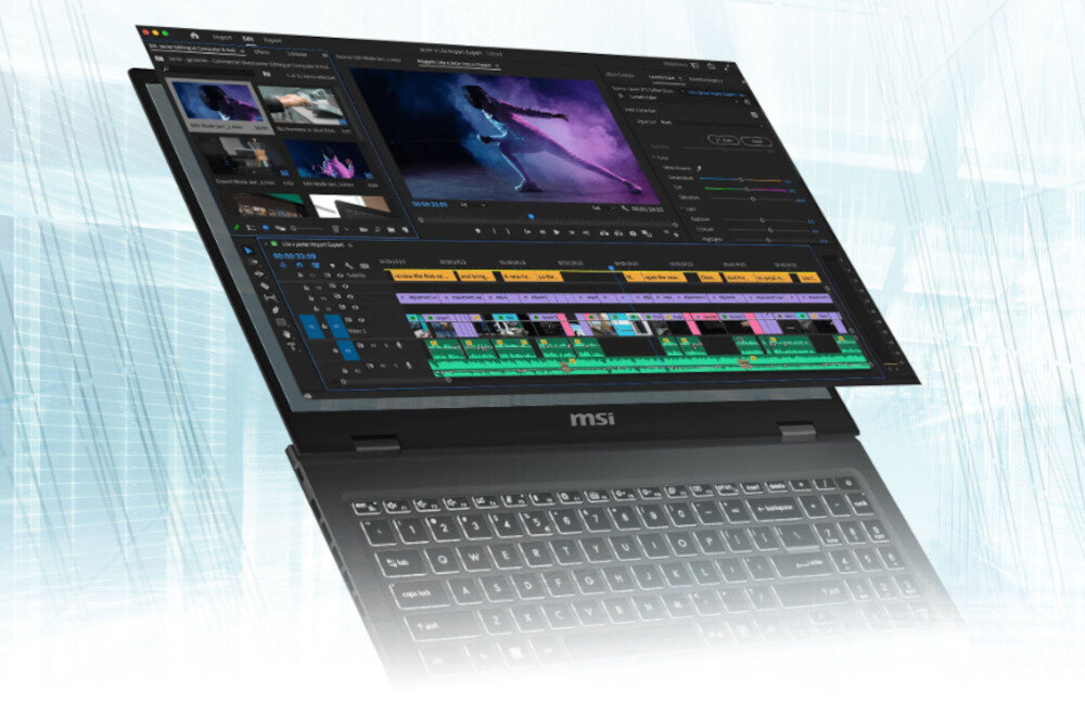 Laptop z otwartym programem do edycji wideo na ekranie. karta graficzna rozdzielczość renderowanie