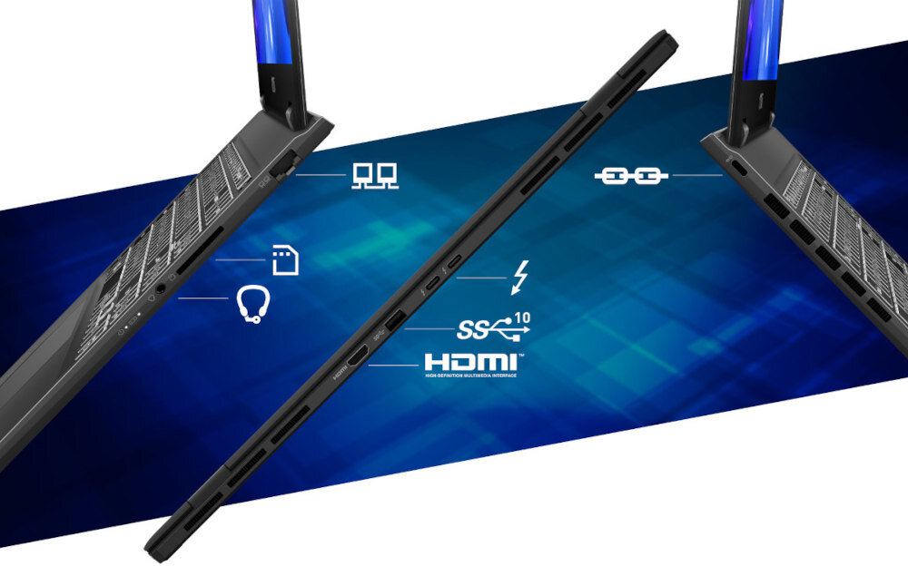 Laptop MSI Prestige 16 AI Studio 16 IPS U7-155H 32GB RAM 1TB SSD GeForce RTX4060 Windows 11 Home porty złącza podłączenie czytnik kart pamięci