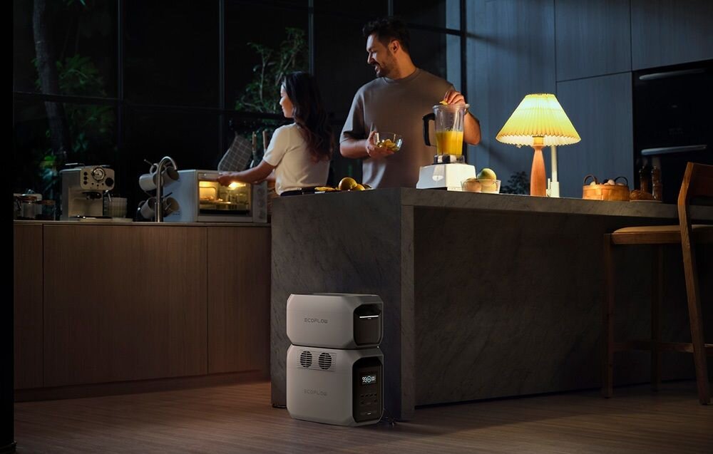 Bateria ECOFLOW 1024Wh do Delta 3 Plus, bateria, dodatkowa, stacja, zasilania, Para gotuje w kuchni zasilanej ze stacji energii.
