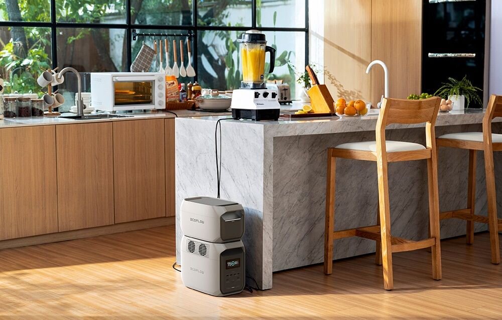 Bateria ECOFLOW 1024Wh do Delta 3 Plus, dodatkowy, moduł, stacji, zasilania, Jasna kuchnia ze sprzętem zasilanym stacją energii.