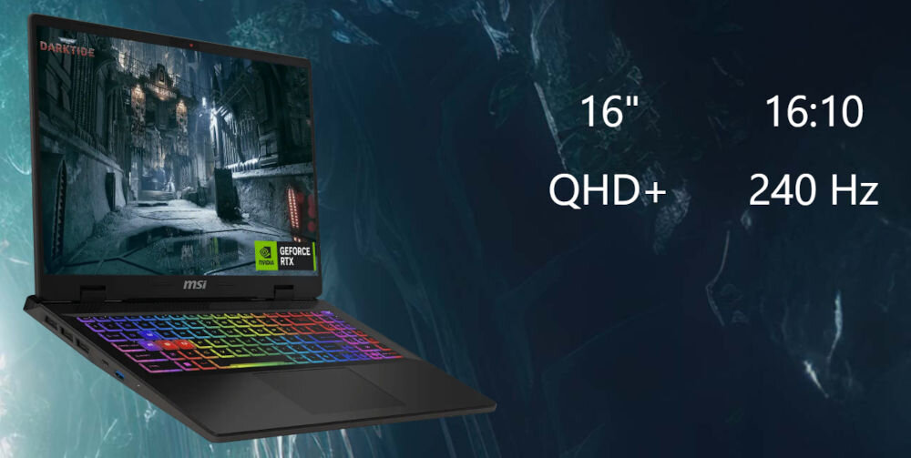 Laptop MSI Sword 16 HX B14VGKG-820XPL 16 IPS 240Hz i9-14900HX 16GB RAM 1TB SSD GeForce RTX4070 DLSS 3
zauważ każdy detal, ekran IPS o przekątnej 16 cali i rozdzielczości QHD+ (2560 x 1600 pikseli),
częstotliwość odświeżania 240 Hz, pełne pokrycie palety barw DCI-P3, proporcje ekranu 16:10, laptop