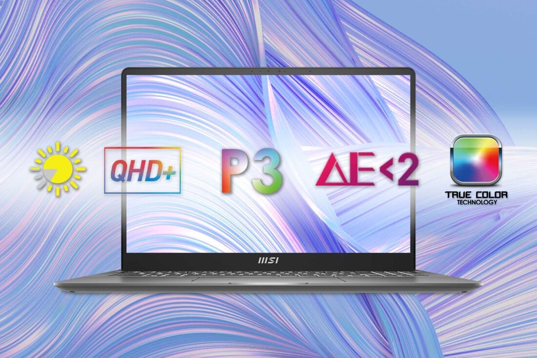 Laptop MSI Creator Z16 HX Studio - Laptop MSI Creator Z16 HX Studio z pokazanymi technologiami wyświetlania. 16-calowy wyświetlacz QHD+ (2560 x 1600 px), 165 Hz, 100% pokrycie DCI-P3, IPS, MSI Pen