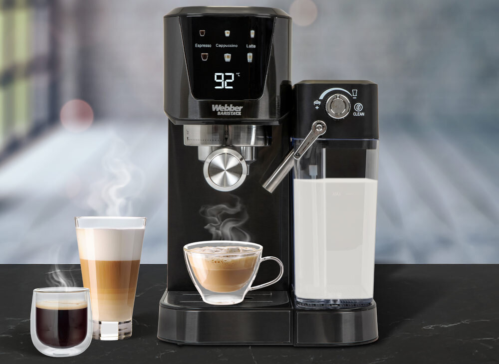 Ekspres WEBBER L7 Caldas Trzy Tryby Parzenia espresso cappuccino latte lungo dostosowanie preferencje możliwości jedna kawa dwie kawy