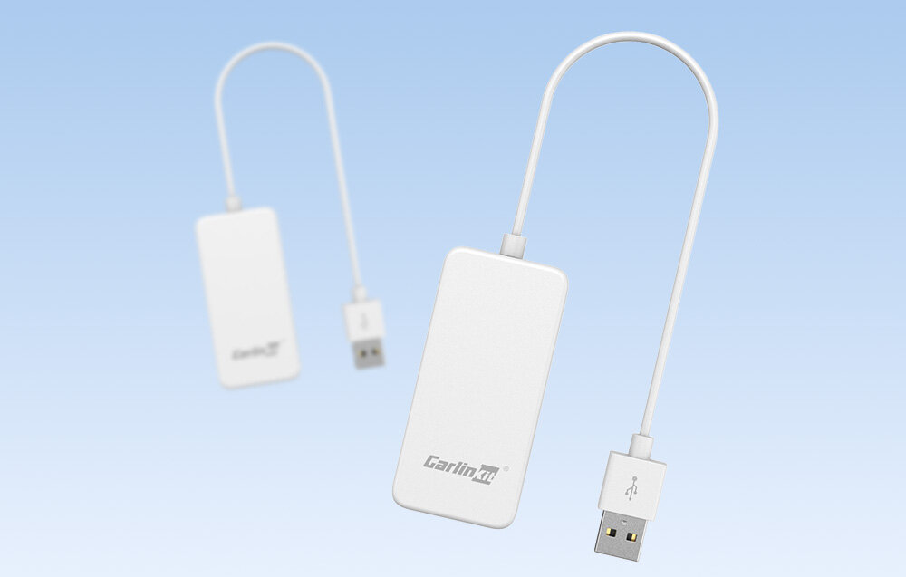 Adapter CARLINKIT CPC200-HD2CP CarPlay - Stabilna łączność, adapter na błękitnym tle