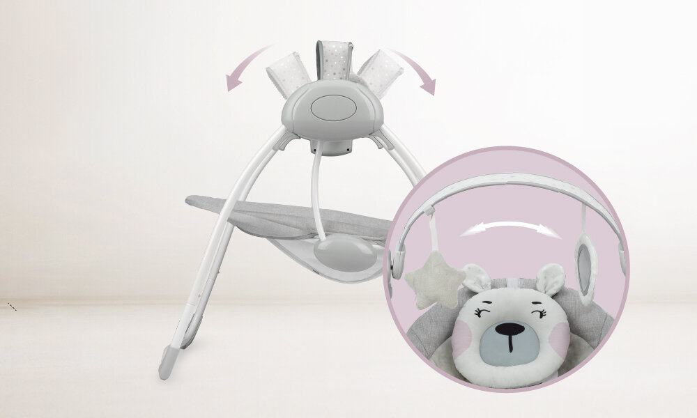 Bujaczek MOMI Liss BULE00014 Różowy Zabawa i rozwój zmysłów Pałąk z dwiema sensorycznymi zabawkami  Kolorowe elementy  rozwój koordynacji wzrokowo-ruchowej