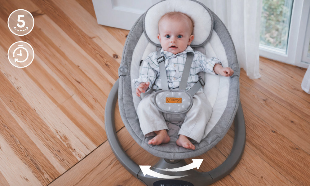 Bujaczek MOMI Kenani BULE00022 Ciemnoszary Naturalne kołysanie i timer 5-stopniowa regulacja zakresu bujania dopasowanie nastrój Regulacja czasu kołysania – 8, 15 lub 30 minut