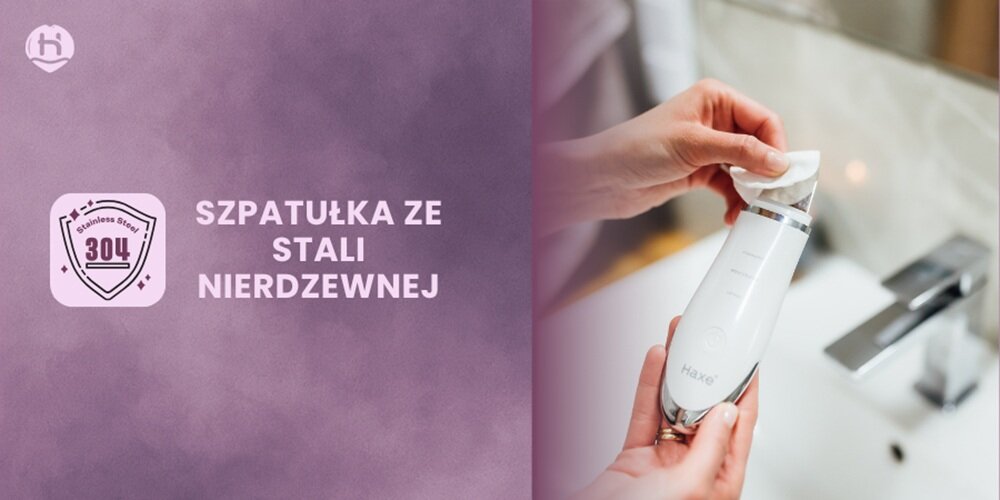 Urządzenie do peelingu kawitacyjnego HAXE HX50001 w użyciu, szpatułka ze stali nierdzewnej
