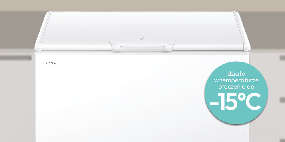 Zamrażarka CANDY CCHH 3012E niskie temperatury bezproblemowa praca odporna na warunki atmosferyczne zimno chłód do -15°C piwnice garaże zimne pomieszczenia wydajność