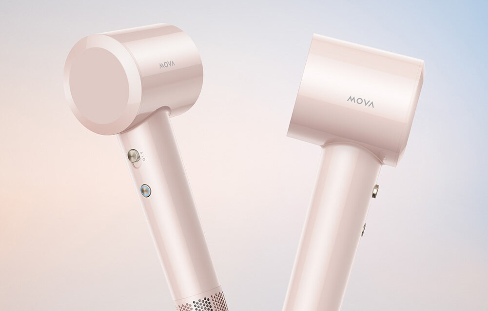 Suszarka do włosów MOVA Turbo różowa Ustawienia nawiewu preferencje  4 tryby temperatury zimne, ciepłe, gorące naprzemienne gorąco-zimno 2 prędkości nawiewu Wbudowane wskaźniki LED dopasowanie ustawienia parametry