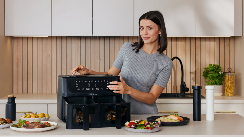 Air Fryer Frytkownica beztłuszczowa ZEEGMA Knapper Dual 9l 12 automatycznych programów Smaczne posiłki wygląd design prezentacja wizualizacja