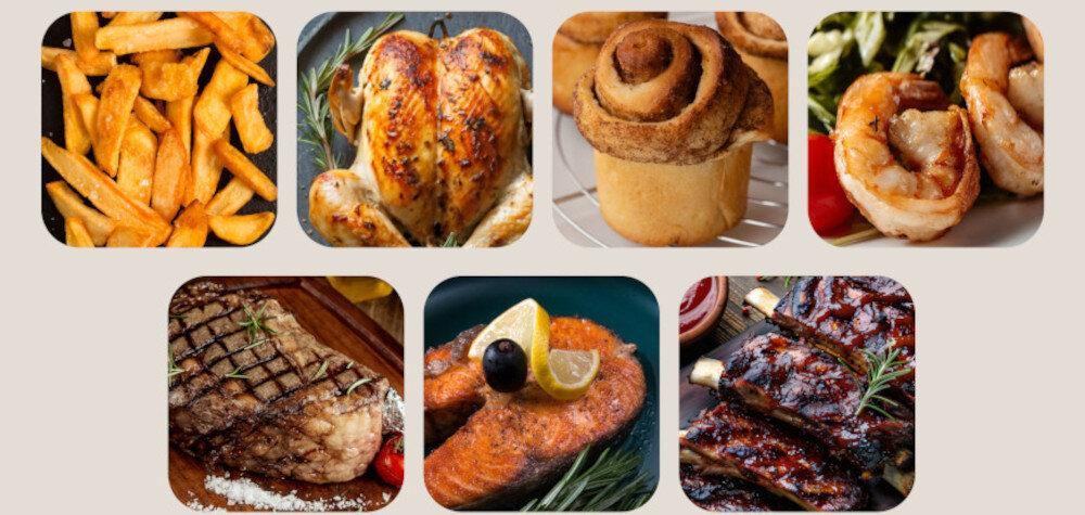 Air Fryer Frytkownica beztłuszczowa ZEEGMA Knapper Grand 7.7l 8 automatycznych programów Oszczędność czasu w kuchni moc nagrzewa się w mniej niż minutę chrupiące frytki soczyste mięso