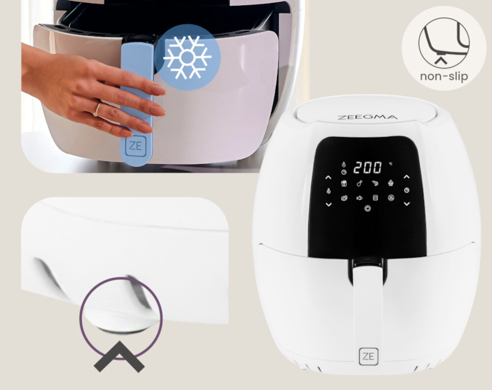 Air Fryer Frytkownica beztłuszczowa ZEEGMA Knapper Grand 7.7l 8 automatycznych programów Bezpieczne użytkowanie Uchwyt odporny na temperaturę ochrona system zabezpieczenia przed przegrzaniem antypoślizgowe nóżki komfort wygoda korzystanie użytkowanie