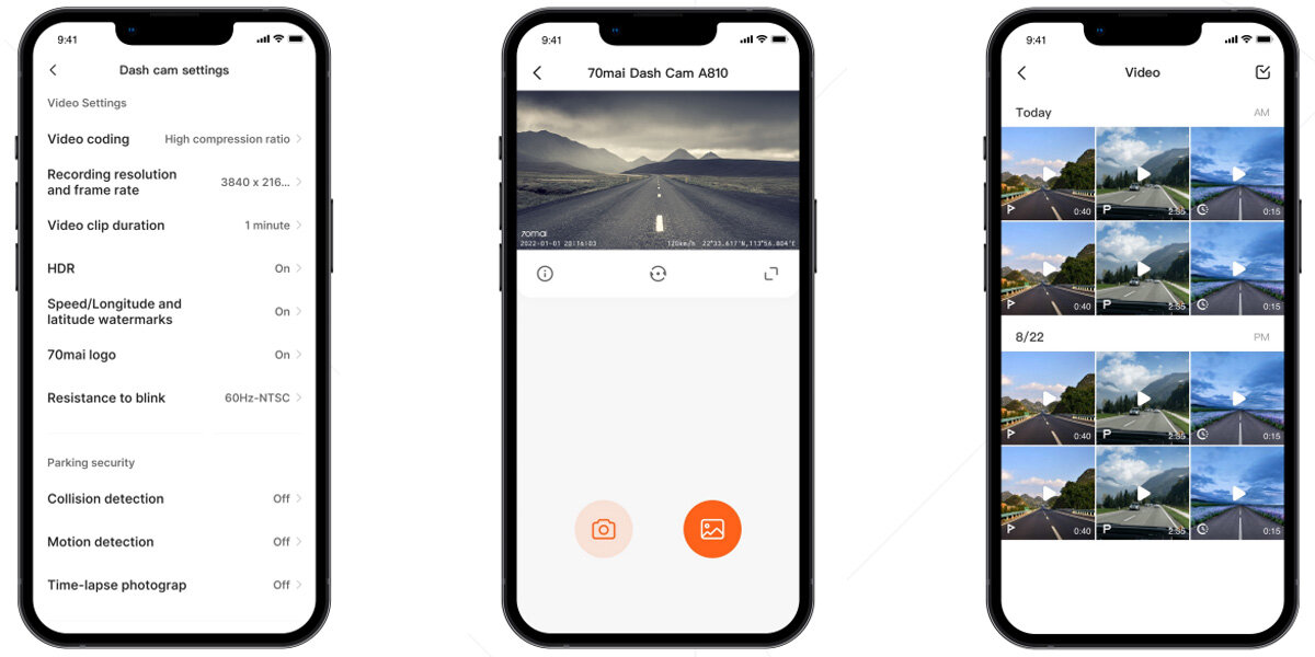 Wideorejestrator 70MAI 4K A810 HDR + Karta SD 128GB - Pełna kontrola przez aplikację, smartfon z uruchomioną aplikacją