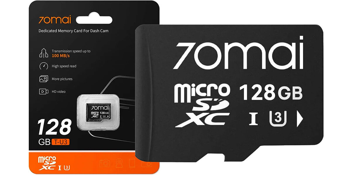 Wideorejestrator 70MAI S500 Czarny + Kamera tylna + Karta pamięci 128 GB - Wytrzymała karta pamięci, karta microsd