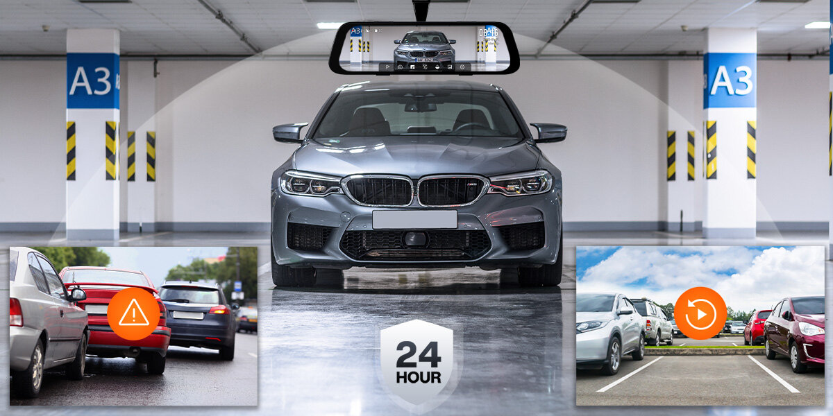 Wideorejestrator 70MAI S500 Czarny + Kamera tylna + Karta pamięci 128 GB - Skuteczny tryb parkingowy, samochód stojący na parkingu