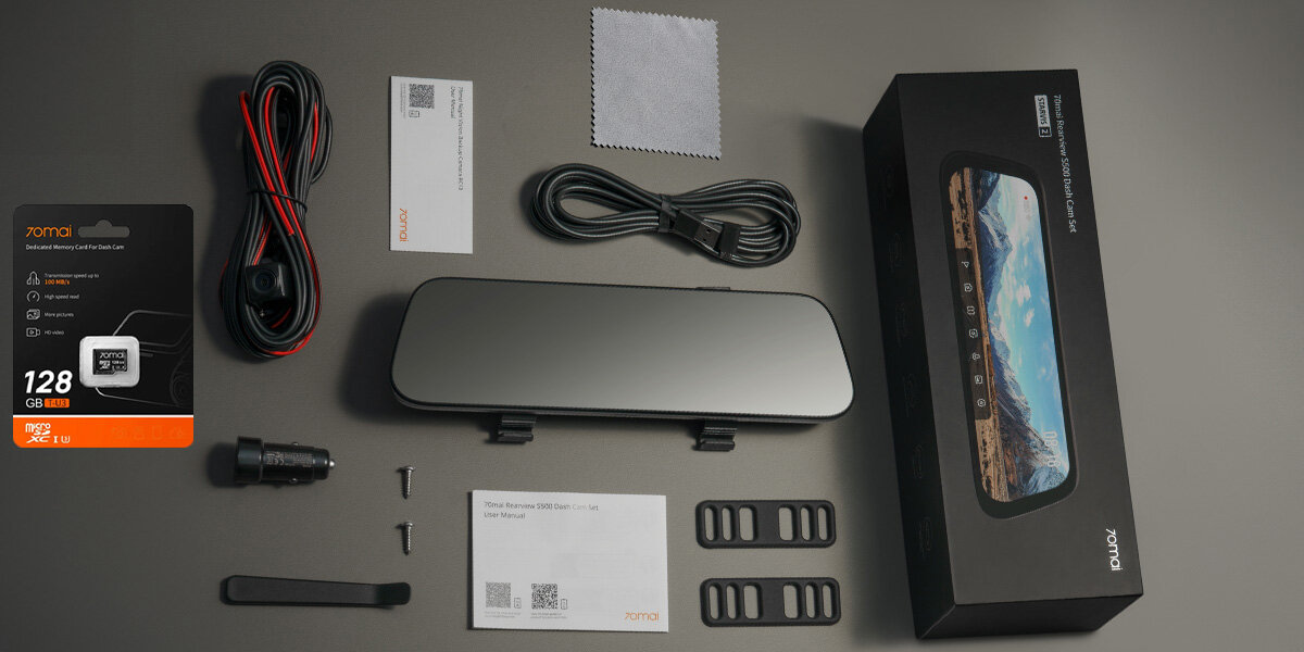 Wideorejestrator 70MAI S500 Czarny + Kamera tylna + Karta pamięci 128 GB -zestaw
