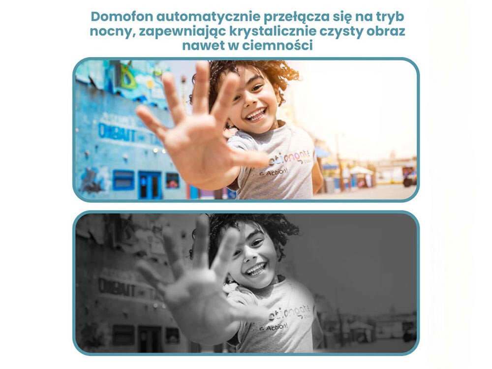 Wideodomofon EXTRALINK Smartlife 708AD Wi-fi Szary, obraz, 5MP, rozdzielczość, noc, Porównanie obrazu w trybie dziennym i nocnym, kolor i noktowizja IR.