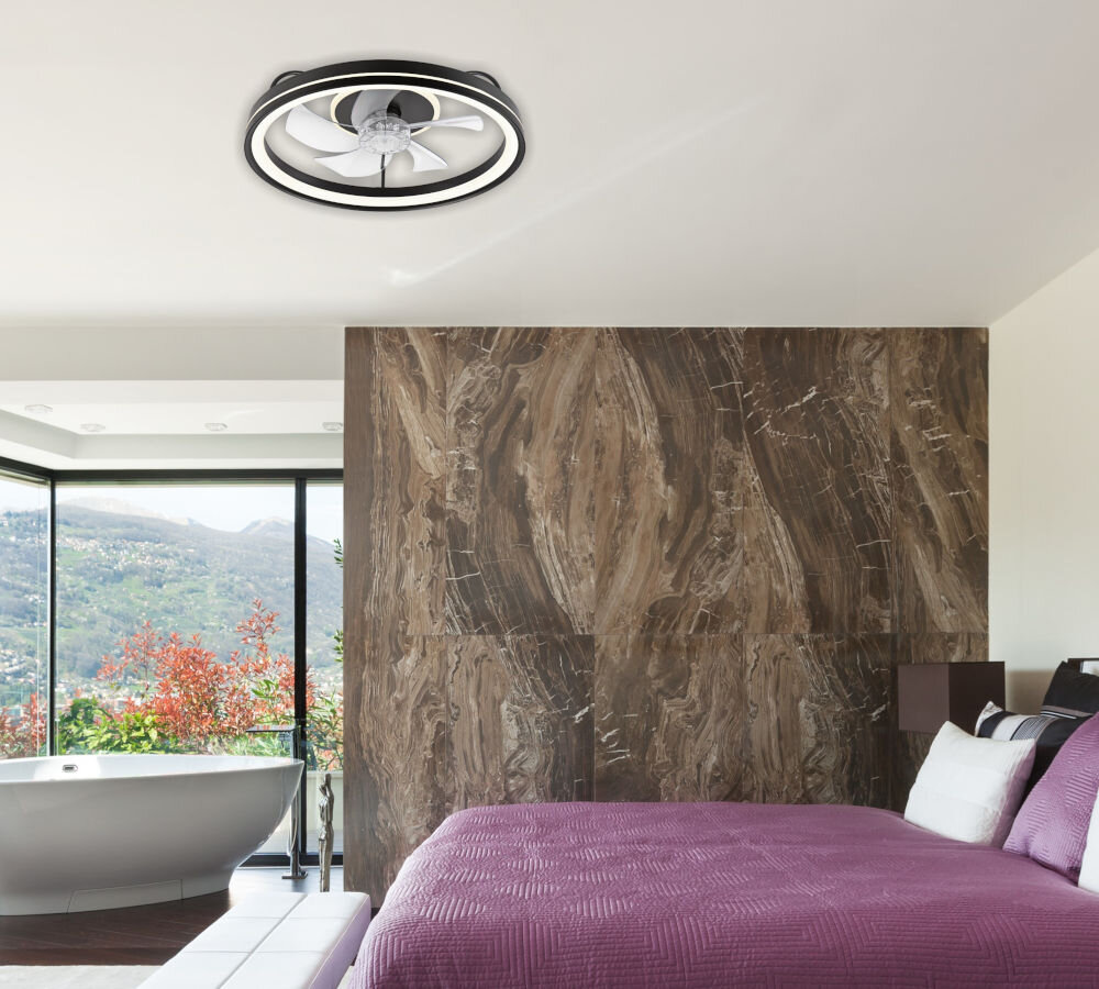 Plafon z wiatrakiem LAMKUR Fargo LM-FL-2.226 49892 Czarny, światło, wiatr, ochłodzenie, komfort, pokój sypialniany w ciągu dnia, na suficie zamontowany plafon 