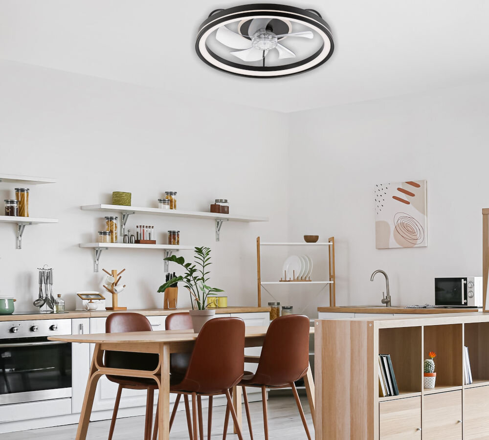Plafon z wiatrakiem LAMKUR Fargo LM-FL-2.226 49892 Czarny, biel, lumeny, LED, moc, W, kuchnia z jadalnią, na suficie zamontowany plafon
