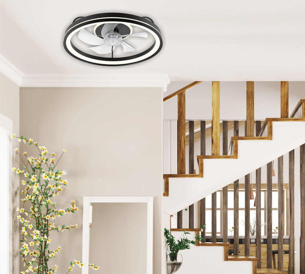 Plafon z wiatrakiem LAMKUR Fargo LM-FL-2.226 49892 Czarny, sieć, Hz, IP20, zasilanie, korytarz domu piętrowego w tle na suficie zamontowany plafon