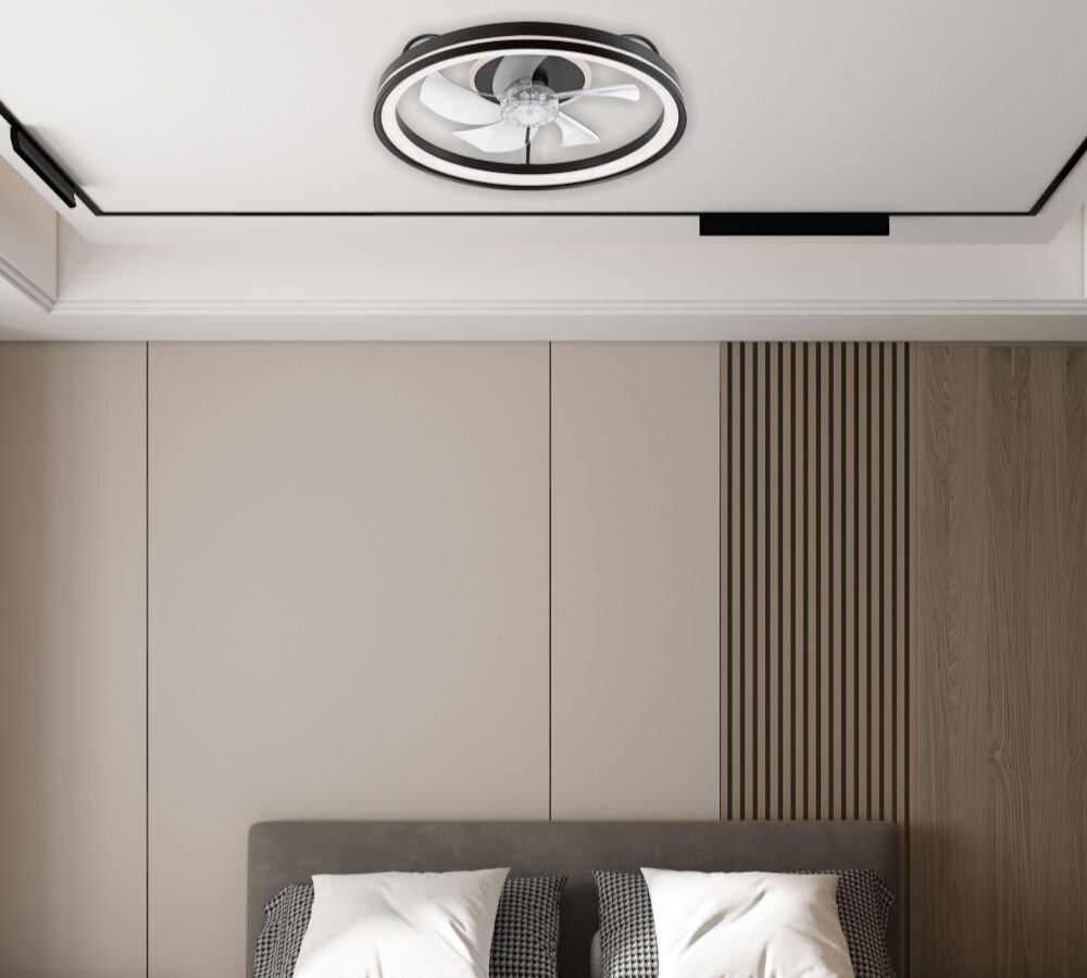 Plafon z wiatrakiem LAMKUR Fargo LM-FL-2.226 49892 Czarny, wygoda, klimat, sypialnia, nawiew, pokój sypialniany w tle na suficie plafon