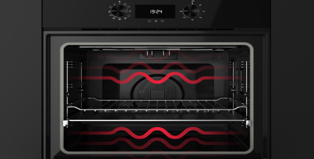 PIEKARNIK TEKA HLB 8408 S BK lifestyle wnętrze ikona grafika otwarty Równomierne rozprowadzenie temperatury termoobieg wentylator bez przypaleń gorące powietrze