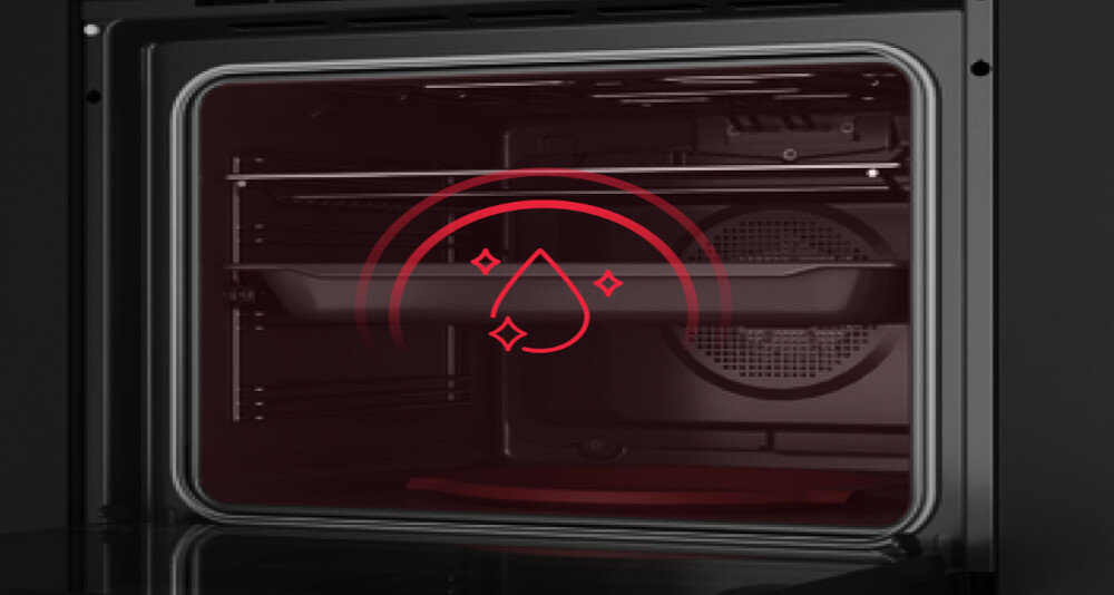 PIEKARNIK TEKA HLB 8408 S BK lifestyle grafika ikona kropla wody wnętrze otwarty Emalia łatwoczyszcząca powłoka Gładka nieporowata zapobiega przywieraniu higieniczne oszczędza czas