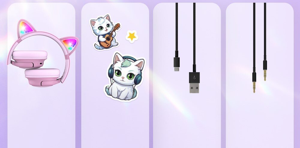 POWERLOCUS Bobo mikrofon nauka zdalna kompatybilne z telefonem laptopem konsolą TV, złożone słuchawki nauszne , naklejki, kabel USB-A/USB-C, kabel AUX