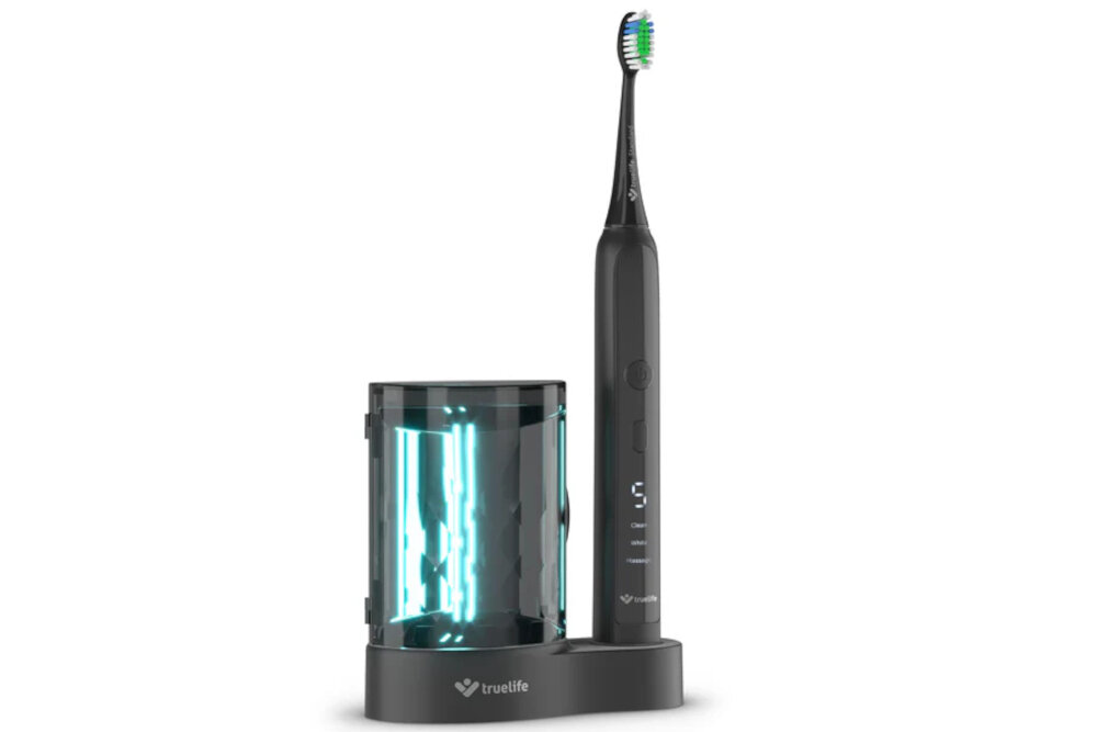 Szczoteczka soniczna TRUELIFE SonicBrus K150 UV Czarny Trwałość i bezpieczeństwo spełnia normy wodoodporności IPX7 Wysokiej jakości materiały bezpieczne użytkowanie
