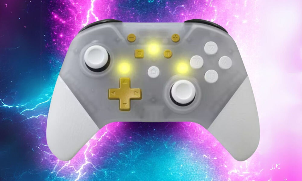 Kontroler HYPERKIN NuChamp Armor3 Przezroczysty prezentacja kontrolera na kolorowym tle od przodu