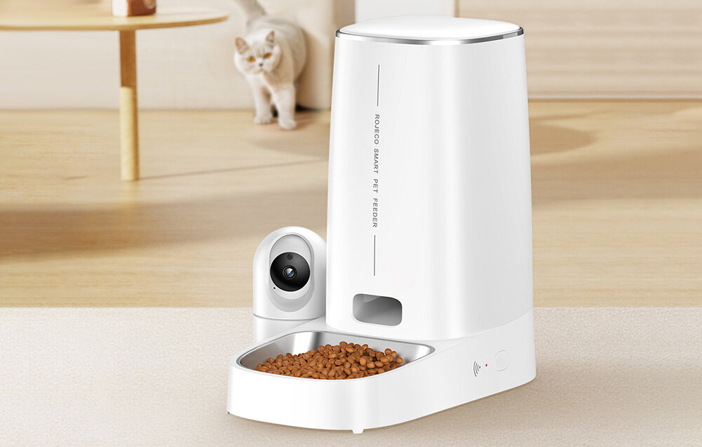 Inteligentny dozownik karmy z kamerą ROJECO RWSQ-10 Wi-Fi aplikacja mobilna harmonogram